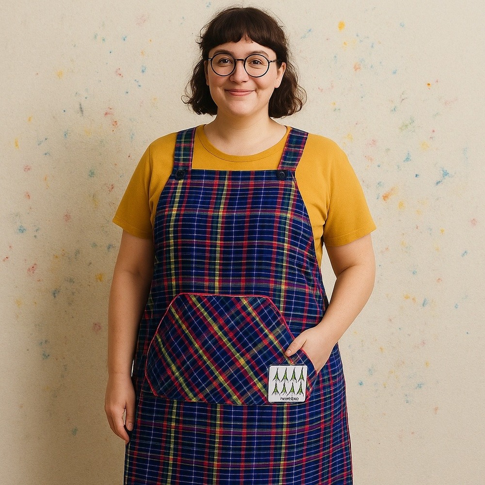 Vintage Person’s Japanese plaid cotton cross-back pinafore apron
